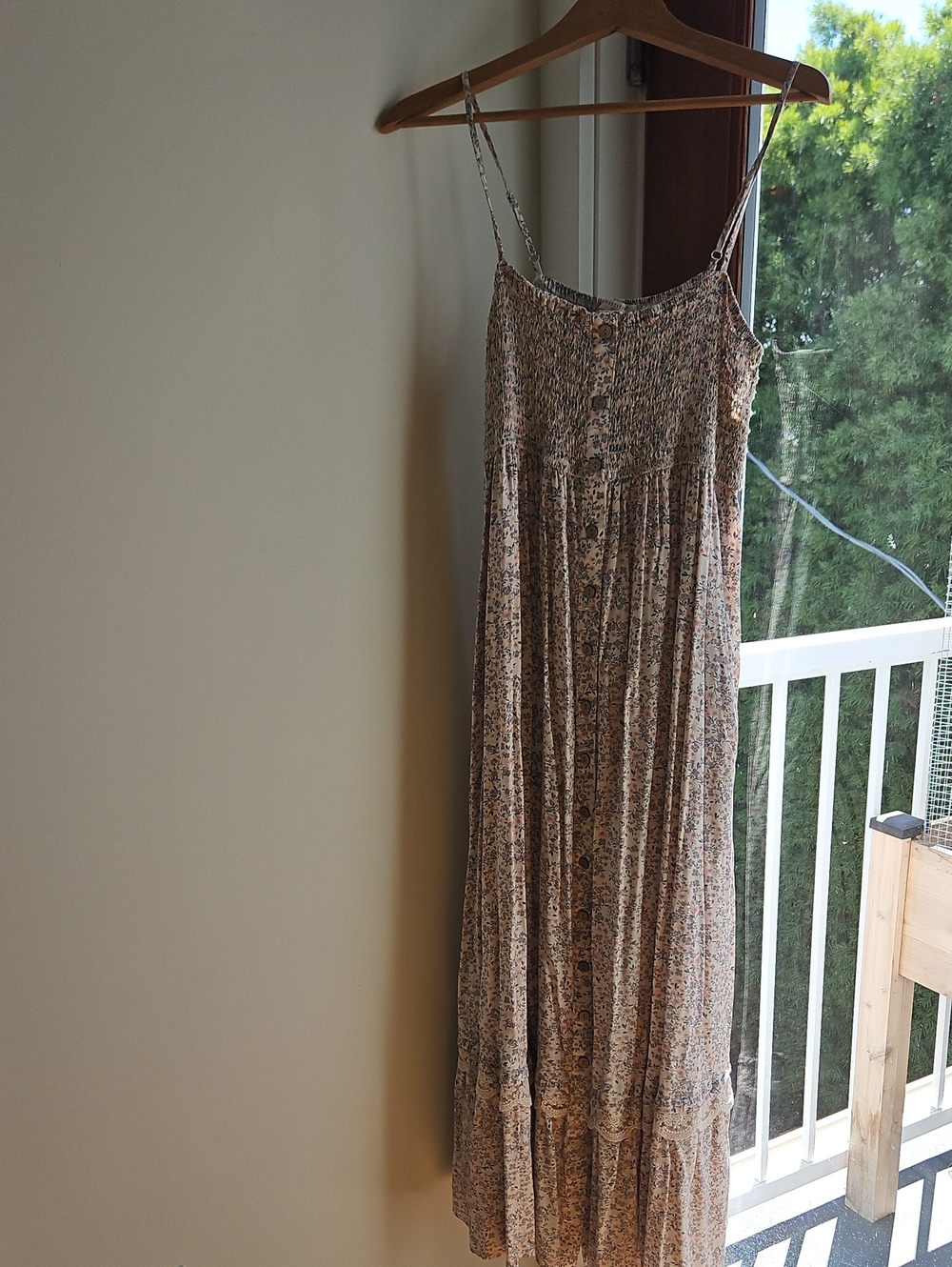Floral Smocked Maxi Dress in Beige